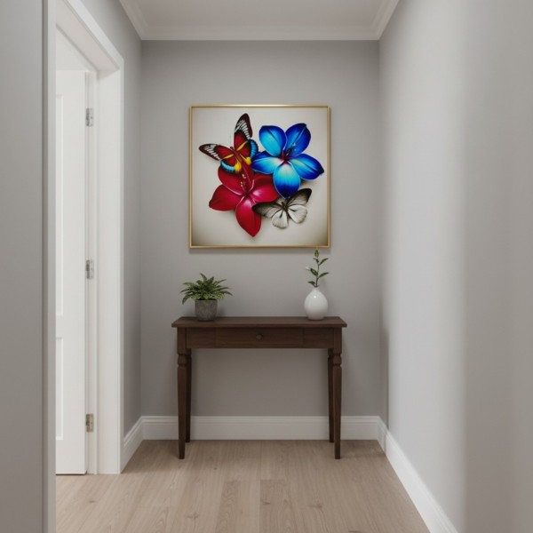 50cm Butterfly & Floral Crystal Wall Art – Gold Aluminum Frame