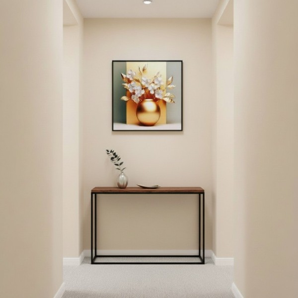 Premium Golden Botanical Wall Art - Luxury 50x50cm Entryway Feature - Black & Gold