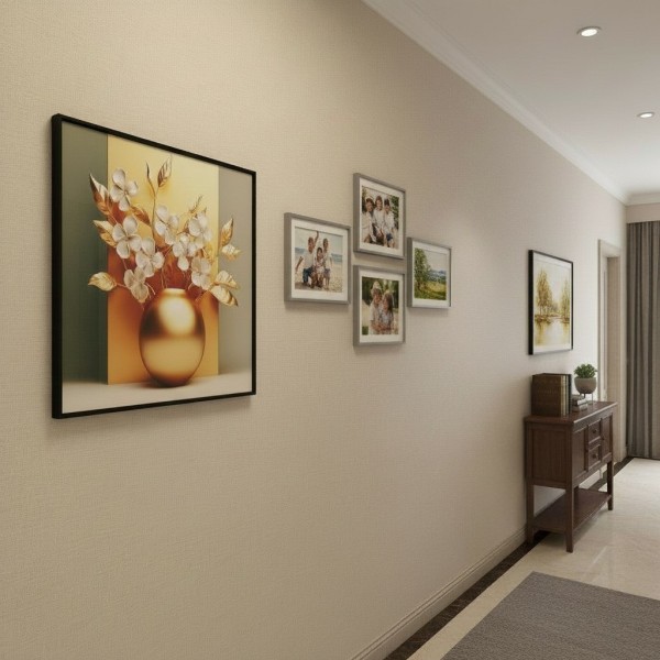 Premium Golden Botanical Wall Art - Luxury 50x50cm Entryway Feature - Black & Gold