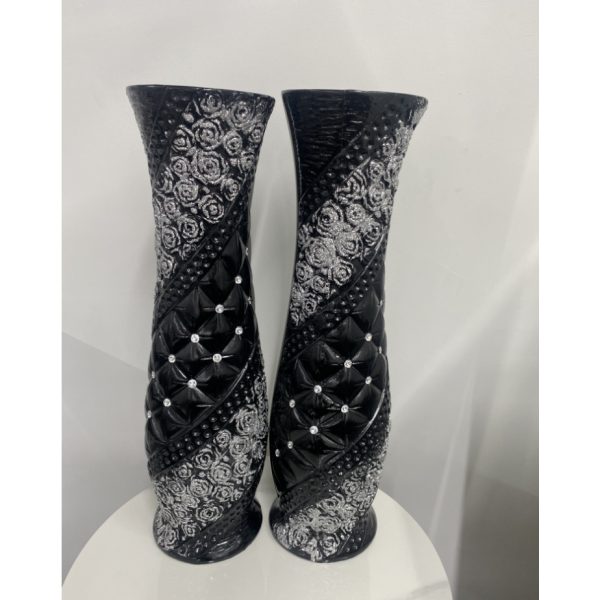 Black & Silver flower vase -Pair