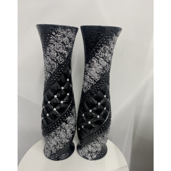 Black & Silver flower vase -Pair