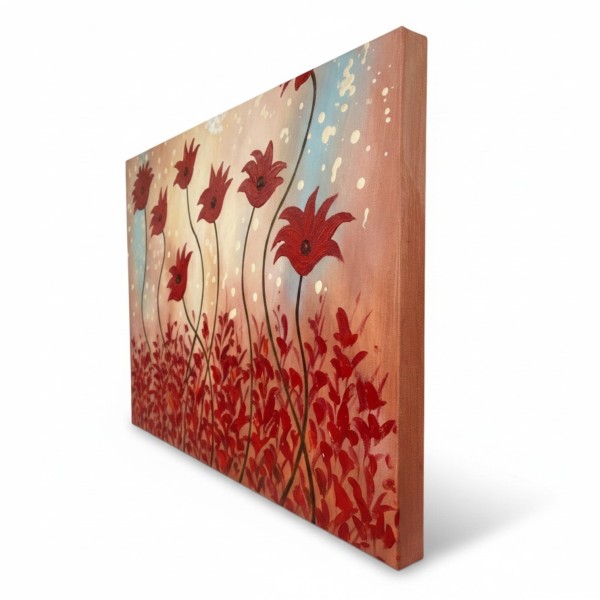 Red Poppy Hand Painted Oil Painting on Canvas 90x60cm | Flower Wall Art NZ