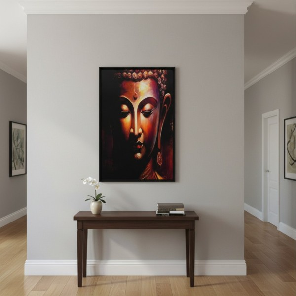 Serene Buddha Crystal Porcelain Wall Art 60x90cm | Premium Black Framed Artwork NZ