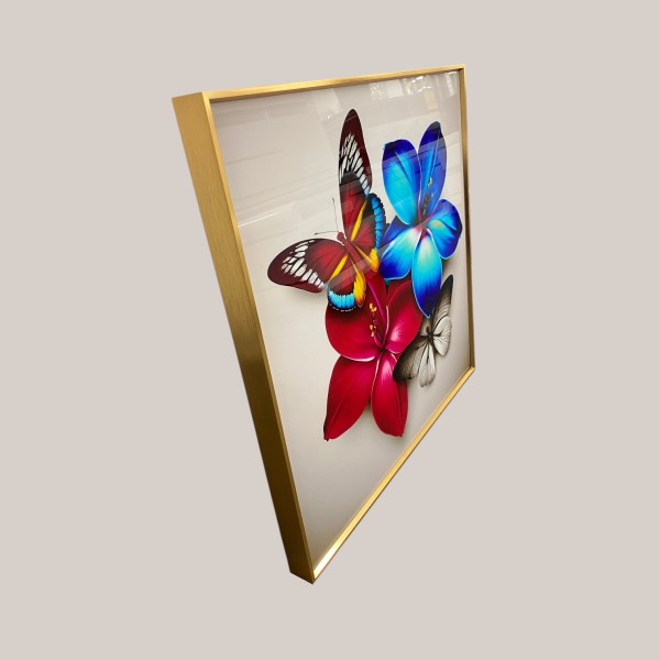 50cm Butterfly & Floral Crystal Wall Art – Gold Aluminum Frame