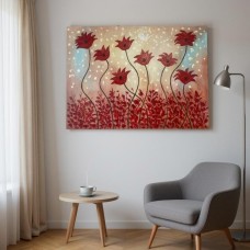 Red Poppy Hand Painted Oil Painting on Canvas 90x60cm | Flower Wall Art NZ