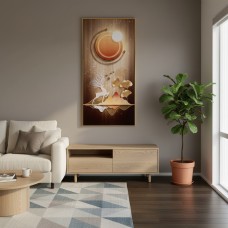 Lucky Deer & Flowing Landscape Crystal Wall Art-Large 70x140cm Aluminum Frame