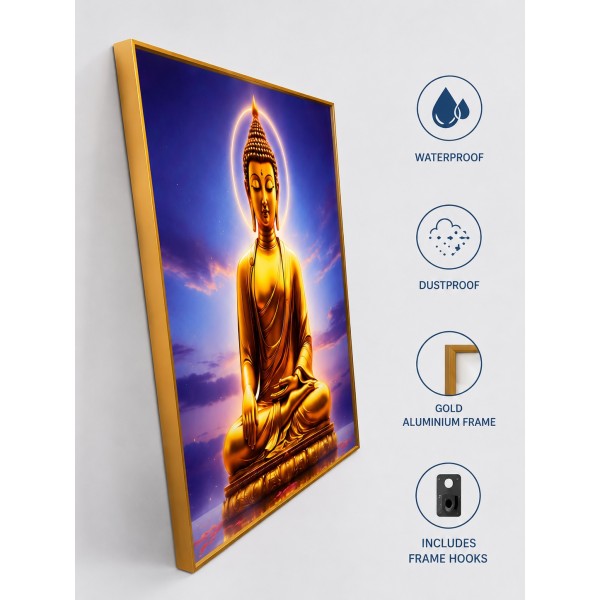 Golden Buddha Wall Art – Crystal Porcelain Art with Gold Aluminium Frame 60x90cm | Luxury Buddha Wall Decor NZ Golden Buddha Wall Art – Crystal Porcelain Art with Gold Aluminium Frame 60x90cm | Luxury Buddha Wall Decor NZ