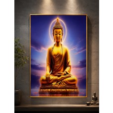 Golden Buddha Wall Art – Crystal Porcelain Art with Gold Aluminium Frame 60x90cm | Luxury Buddha Wall Decor NZ
