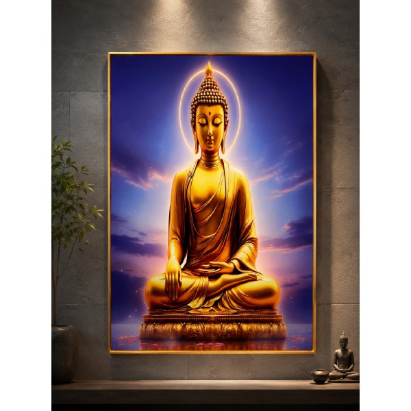 Golden Buddha Wall Art – Crystal Porcelain Art with Gold Aluminium Frame 60x90cm | Luxury Buddha Wall Decor NZ