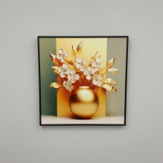 Premium Golden Botanical Wall Art - Luxury 50x50cm Entryway Feature - Black & Gold