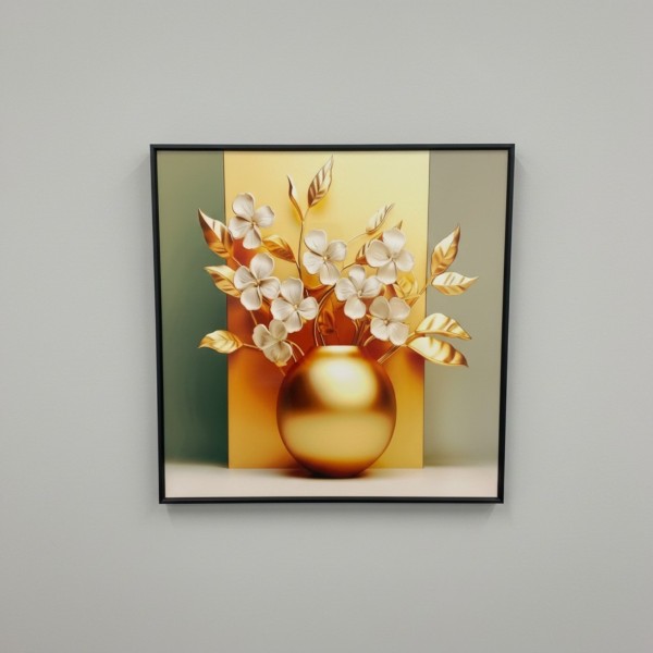 Premium Golden Botanical Wall Art - Luxury 50x50cm Entryway Feature - Black & Gold