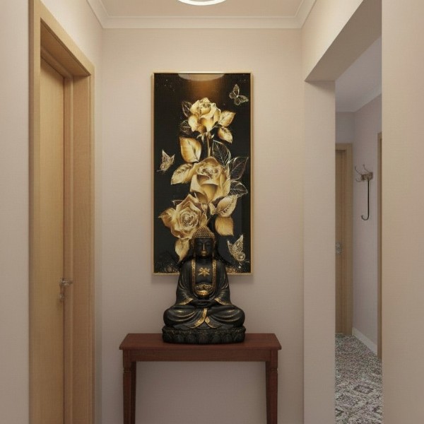 Golden Rose & Butterfly Crystal Wall Art - Gold Aluminum Frame (100x50cm) Golden Rose & Butterfly Crystal Wall Art - Gold Aluminum Frame (100x50cm)