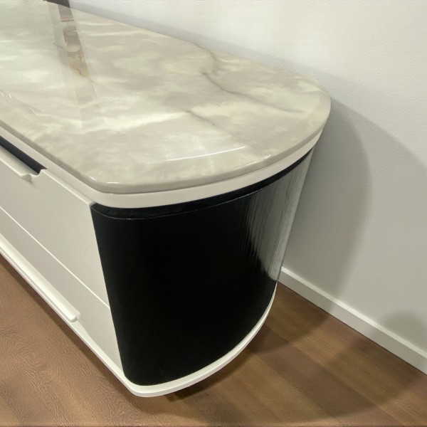 Knoll Marble Top TV Cabinet 200cm – High Gloss Entertainment Unit with Storage Drawers | NZ Modern Living