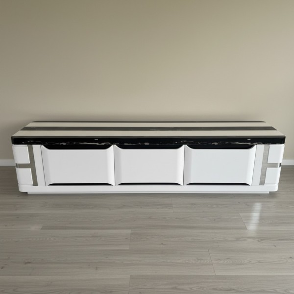 Modern Marble Top TV Unit 200cm – Luxury White Entertainment Cabinet for Up to 85" TVs