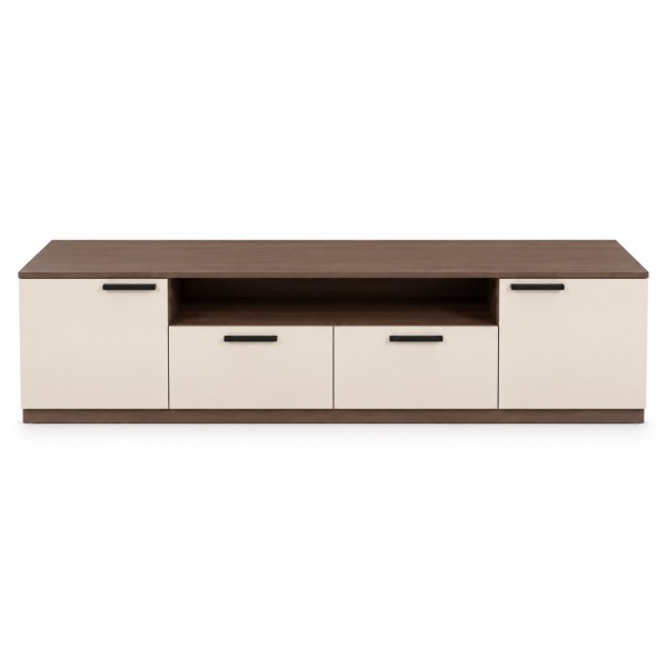 180cm TV Cabinet with Deep Drawers – Light Walnut & Beige