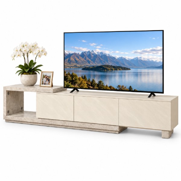 Extendable TV Cabinet – Light Grey Travertine Look | 189–260cm