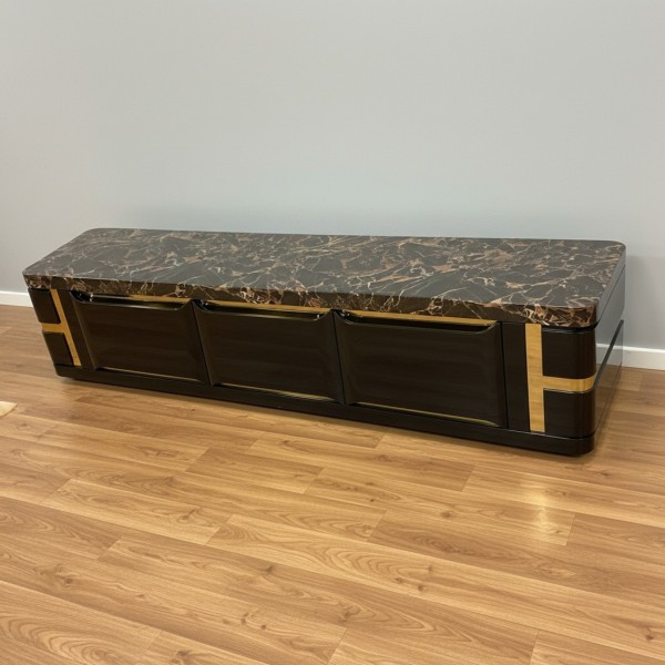 Luxury 200cm Marble Top TV Cabinet – Gloss Black & Gold
