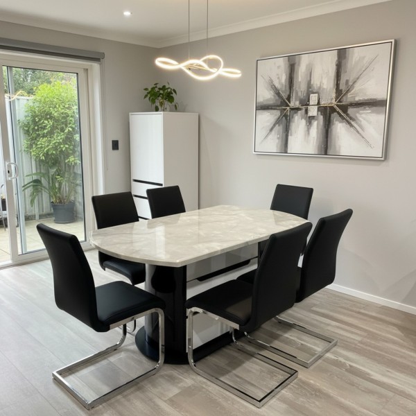 Knoll 160cm Marble Top Dining Table Set with 6 Chairs & Storage Drawers