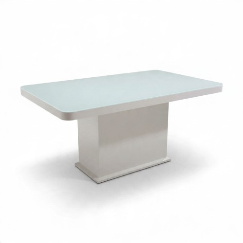 Modern 160cm Gloss White Center Base Dining Table with White Tempered Glass Top (Seats 6)