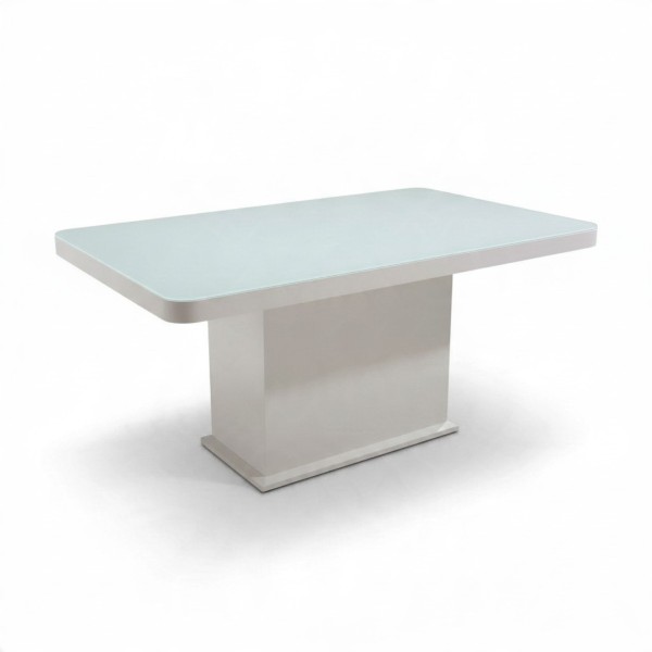 Modern 160cm Gloss White Center Base Dining Table with White Tempered Glass Top (Seats 6)