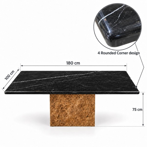 180cm Natural Marble Dining Table – Black & Light Brown