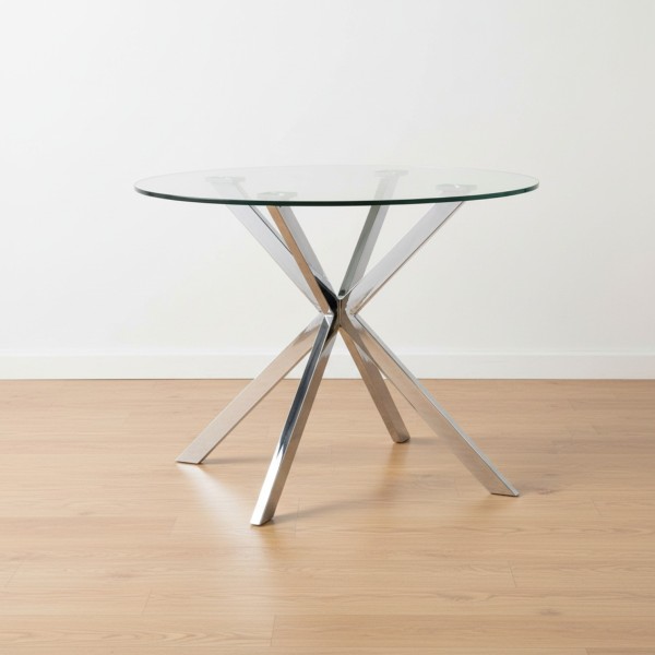 Maestro Round Glass Dining Table 114.5cm – Chrome Star Base | Modern 4-Seater Dining Table NZ