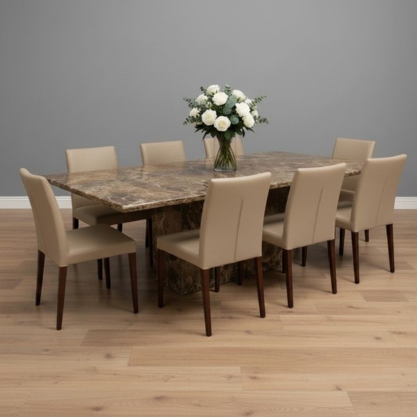 Luxury Emperador Marble Dining Table 200cm | Natural Marble 8 Seater Dining Table NZ