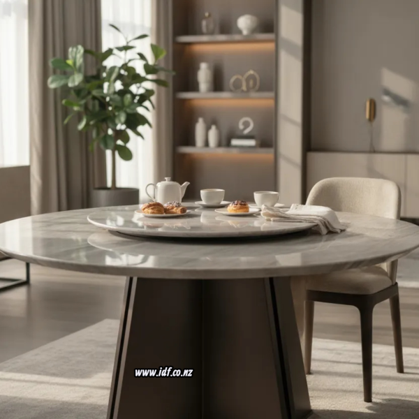 Meridian Marble Round Table with Lazy Susan-6 Seater