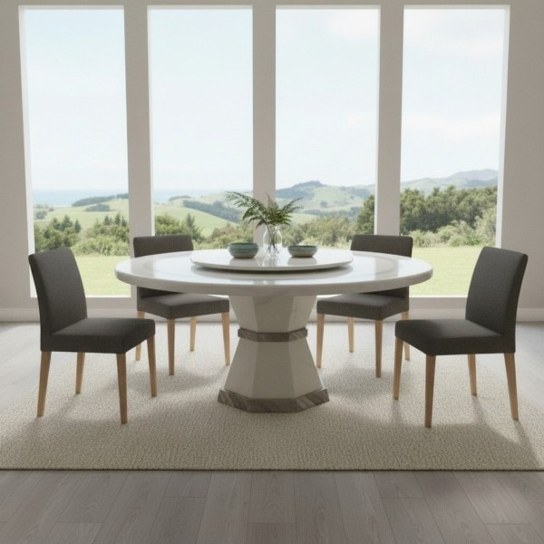 Luxury 150cm Round Marble Dining Table with 80cm Lazy Susan | Seats 6 | Modern NZ Dining Table