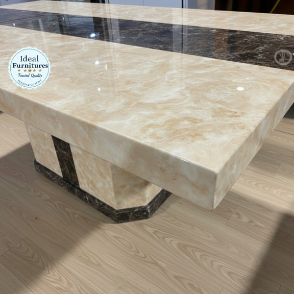 Luxury Beige Marble Dining Table with Dark Emperador Accents 180cm | Custom Marble Dining Table NZ