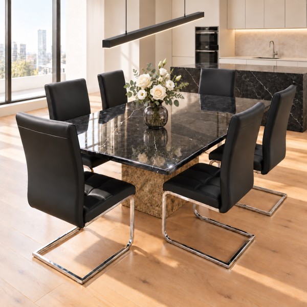 180cm Natural Marble Dining Table – Black & Light Brown 180cm Natural Marble Dining Table – Black & Light Brown