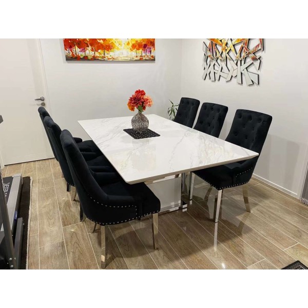 Marston modern white sintered stone dining table 