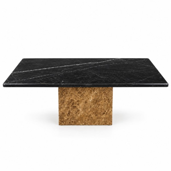 180cm Natural Marble Dining Table – Black & Light Brown