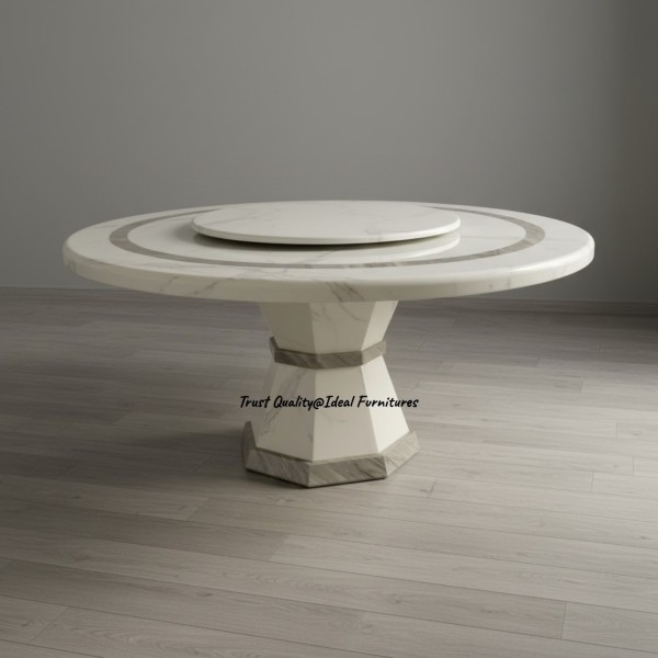 Luxury 150cm Round Marble Dining Table with 80cm Lazy Susan | Seats 6 | Modern NZ Dining Table