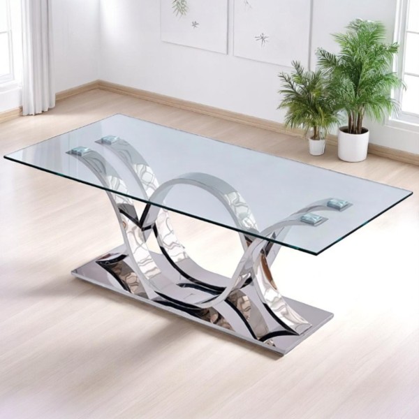 Unique Shape Clear glass top dining table 