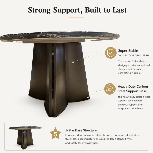 Meridian Grand 135cm Round Marble Dining Table with Lazy Susan – Grey & Black | NZ  