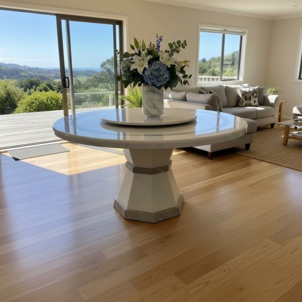 Luxury 150cm Round Marble Dining Table with 80cm Lazy Susan | Seats 6 | Modern NZ Dining Table