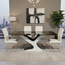 Modern 180cm Black Glass Dining Table – 12mm Tempered Glass & High Gloss Pedestal Base