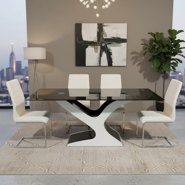 Modern 180cm Black Glass Dining Table – 12mm Tempered Glass & High Gloss Pedestal Base