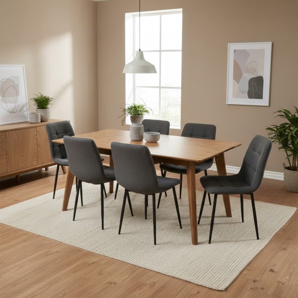 Ava 7-Piece Ash Wood Dining Suite – 160cm Table & 6 Charcoal Chairs