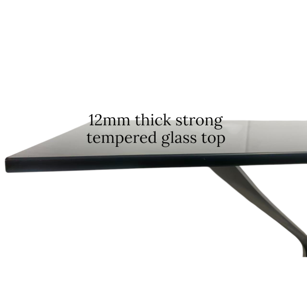 Modern 180cm Black Glass Dining Table – 12mm Tempered Glass & High Gloss Pedestal Base
