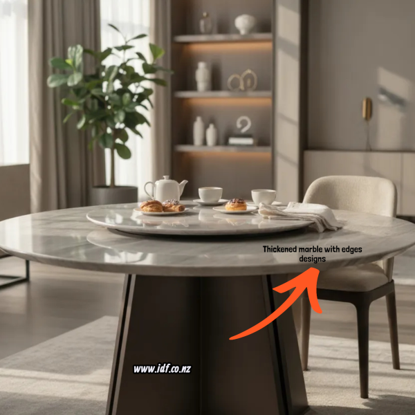 Meridian Marble Round Table with Lazy Susan-6 Seater