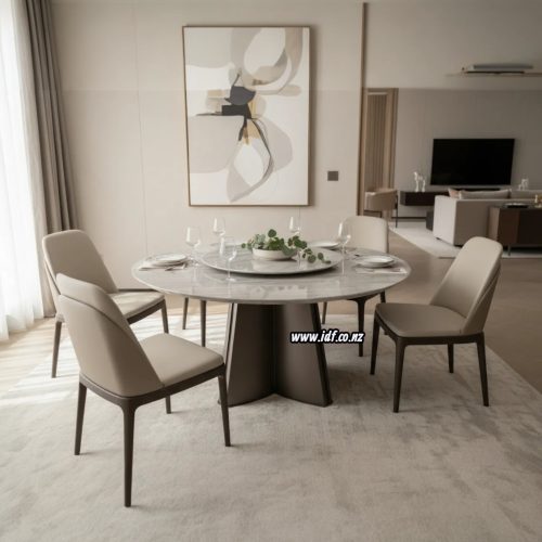 Meridian Marble Round Table with Lazy Susan-6 Seater