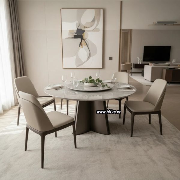 Meridian Marble Round Table with Lazy Susan-6 Seater