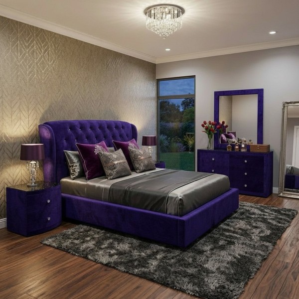 Royal Purple Velvet 5-Piece King Bedroom Suite Royal Purple Velvet 5-Piece King Bedroom Suite