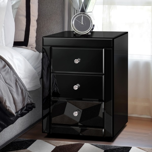 Black Mirrored glass bedside table Black Mirrored glass bedside table