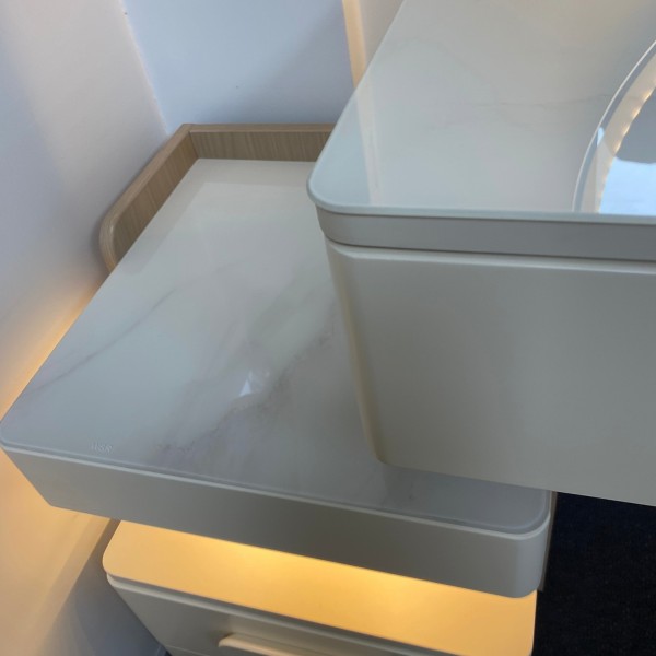 Modern Extendable Dressing Table with Touch LED Mirror & 4 Drawers – Cream White | 80–108cm Modern Extendable Dressing Table with Touch LED Mirror & 4 Drawers – Cream White | 80–108cm