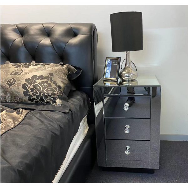 3 drawers mirrored glass bedside cabinet 