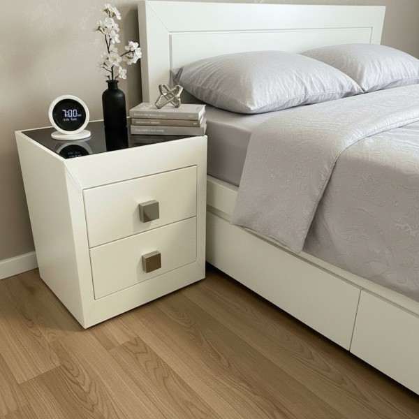 Luxury White PU Leather Bedside Table NZ – 2 Drawer Nightstand (Single or Pair)