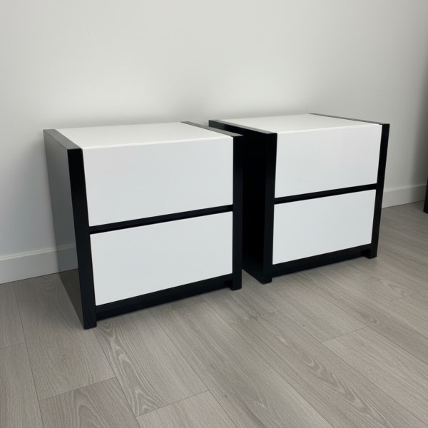 Premium Black & White High Gloss 2 Drawer Bedside Table NZ | Single or Pair